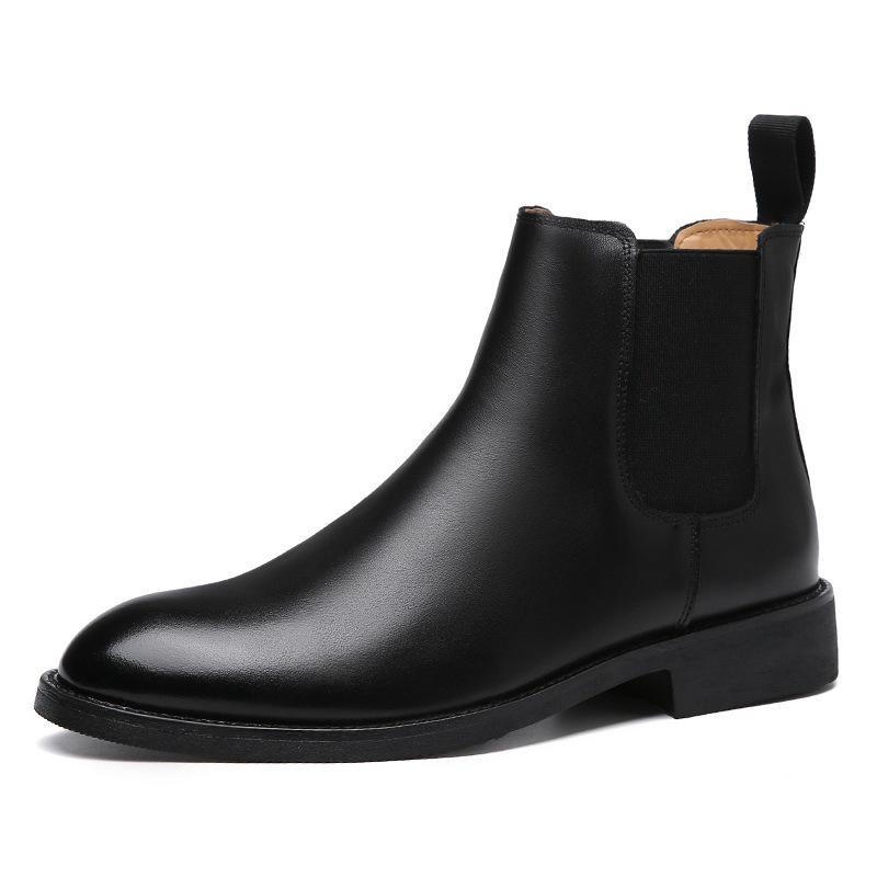 Men's Autumn High-Top Pointed Chelsea Boots - European & American Style Cowhide Slip-On