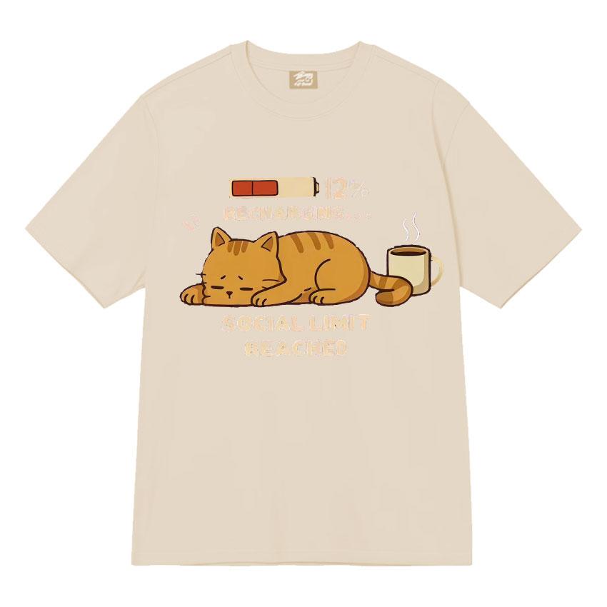 Recharging Social Limit Reached Funny Cat Meme T Shrits Fashion Graphics Mens Women T Shirt High Quality Short Sleeve Streetwear