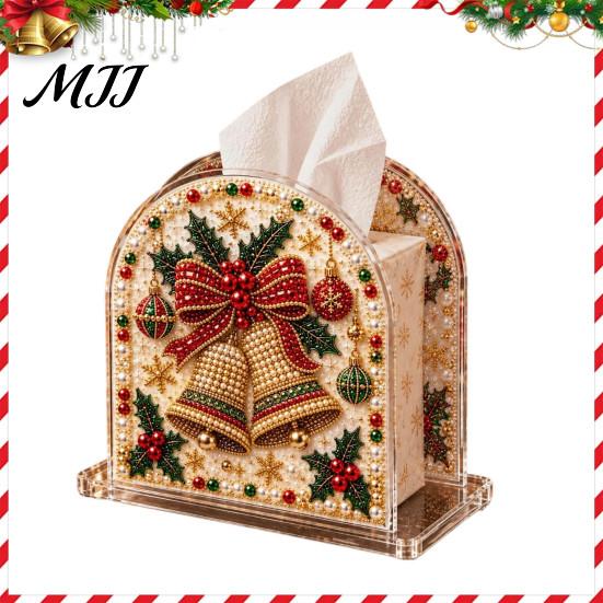 Acrylic Tissue Holder DIY Christmas Faux Pearl Art Painting Box Holder, 3D Rhinestone Beads Creative Resin Gem for Winter Xmas Holiday Tabletop Decor