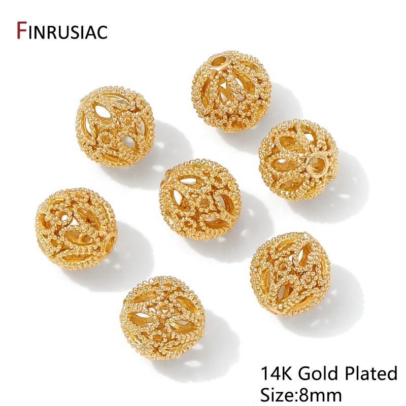 14K Gold Plated Brass Round Spacer Beads,Separators For Beads,Hollow Out Metal Ball Beads For DIY Bracelet Making Accessories 3 pieces