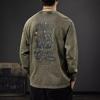Autumn Heavy Washed Trendy Brand Printed Long-Sleeved T-Shirt Men'S American Retro Sweater Pure Cotton Loose Crew Neck Bottoming Shirt