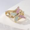 Vintage Gold Color Metal Hand Carving Butterfly Women's Ring Geometry Hollow Daily Wear Party Jewelry