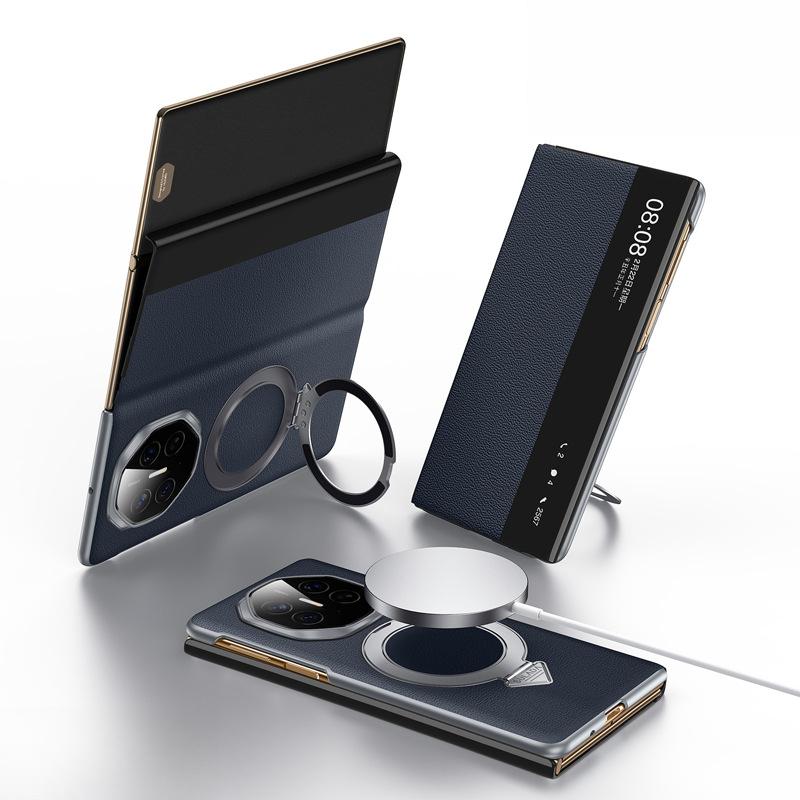 Geeignet für Huawei Materialt Handyhülle Dreifach faltbare Huawei Magnetsaug-Halterung Business Herren Anti-Fall Lederhülle