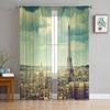 Cortinas Paris Terrace Flower Dream para sala de estar, cortinas de tule luxuosas para quarto de bebê, cozinha, sala, estilo moderno, cortinas transparentes