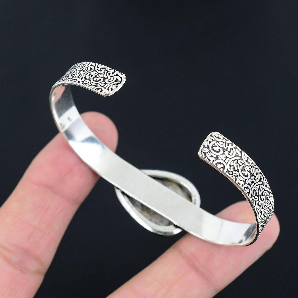 Friendship Day Sale Sterling Silver Fossil Coral Gemstone Mother Bangle Bracelet