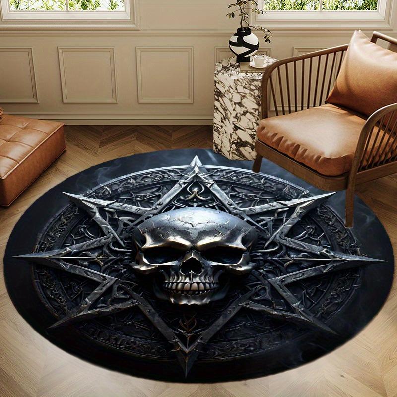 Skull Moon Round Rug Nonslip Area Rug Office Chair Mat Carpet For Living Room Bedroom Home Decor