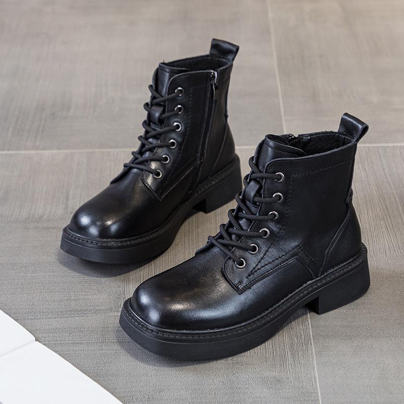 The First Layer of Cowhide Martin Boots for Women's Autumn and Winter 2025 New Retro Leather British Style Platform Women's Short Boots
