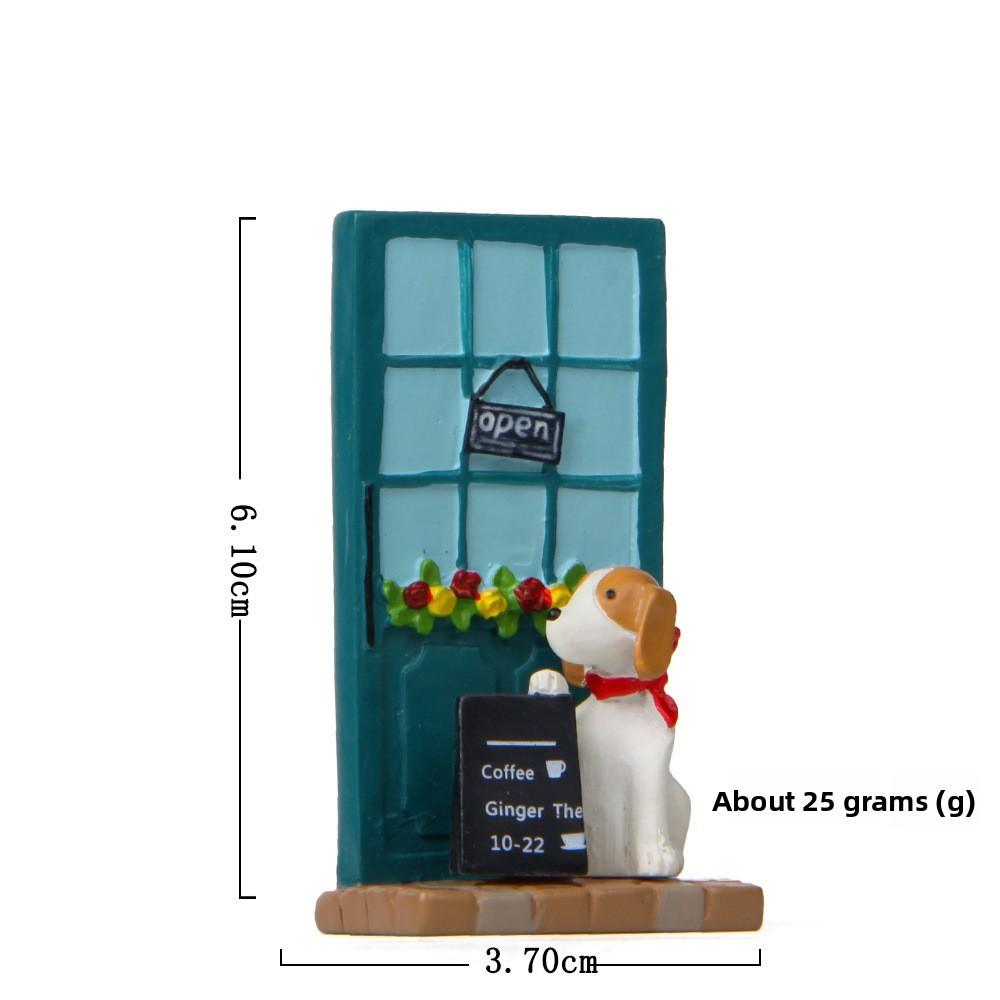 Cute Cartoon Puppy Shop Billboard Scene Model With Resin Cartoon Figurine For Gift And Decor Flower