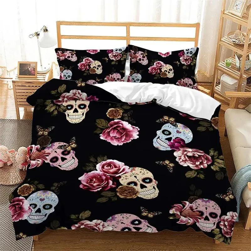 Death Butterfly Gothic Skull Duvet Cover Set Butterflies Skeleton Halloween Bedding Sets Ombre Hippie Comforter Cover King Size