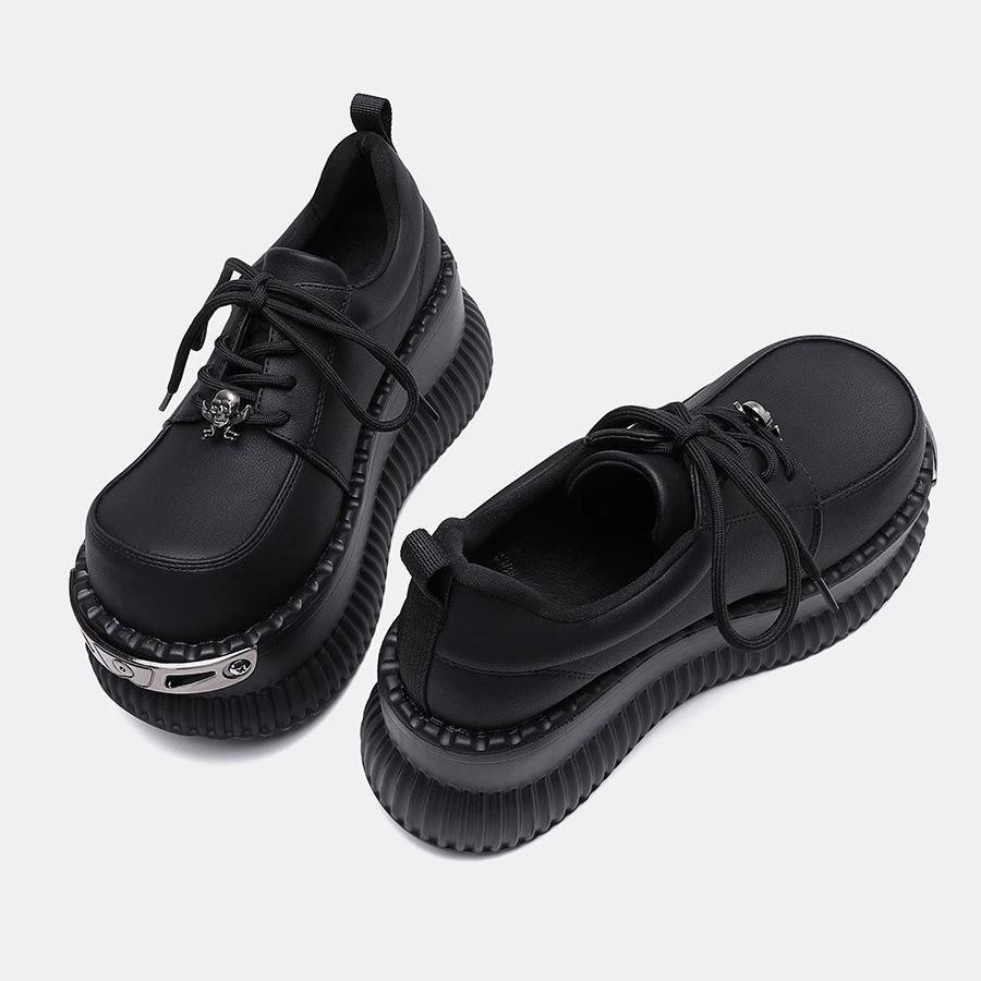British Style Muffin Thick-soled Big Head Small Leather Shoes Women's 2025 New Autumn Versatile Black Jk Heightening Single Shoes Round Head