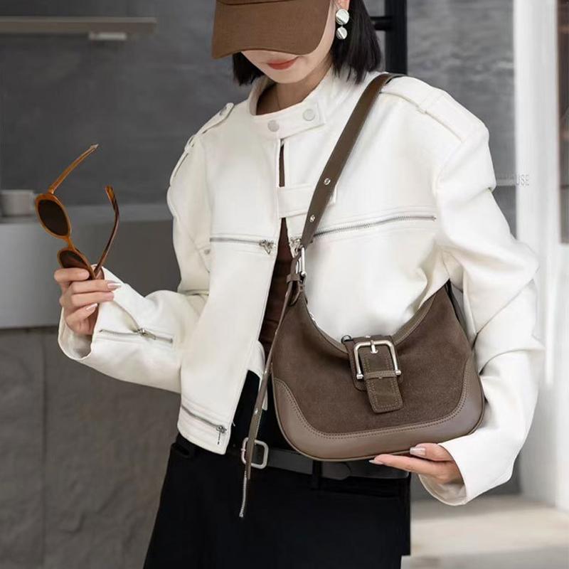 High-end Brand Designer Shoulder Bag Luxury Stylish Crossbody Bags Retro Trendy Bag Premium Frosted Suede Leather Underarm Bags