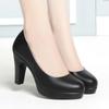 Women Classic Round Toe Black Soft Leather Slip On Square Heel Shoes for Office Lady Casual Hotel Work Pumps Women's High Heels