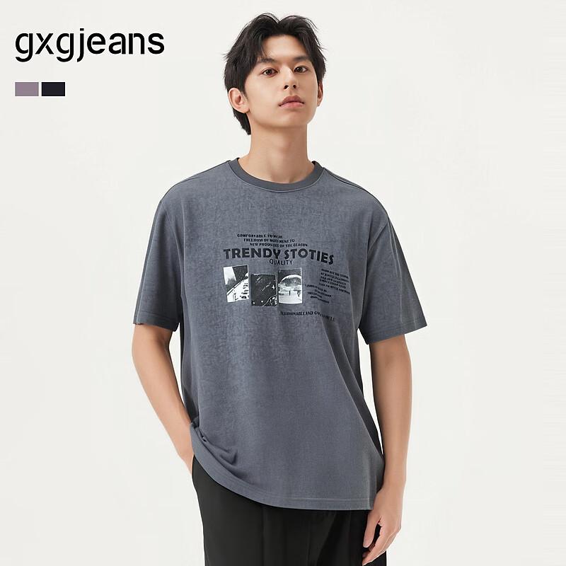GXGJEANS Men s Loose Fit Multi-Color Print Short Sleeve T-Shirt L