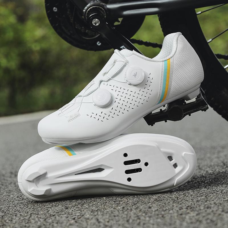 

Road Cycling Shoes man women Self-Locking Flat Cleat Shoes Non-slip Mountain Bicycle Shoe spd racing Sneaker Lightweight White 46