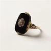 European and American Black Stone Flower Carved Ring: Luxury High-End Jewelry