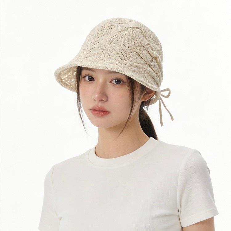 Spring And Summer Korean Hollow Knitted Heap Hat Women'S Fashion Show Face Small Sunshade Bucket Hat Travel Versatile