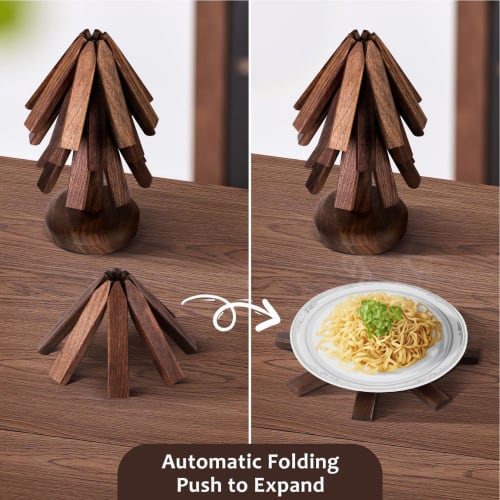 Wooden Trivet for Hot Dishes, Foldable Wooden Tree Trivet, Handmade Tree-shaped Trivet Set with Stand, Reusable Heat-resistant Coasters for Home Kitch