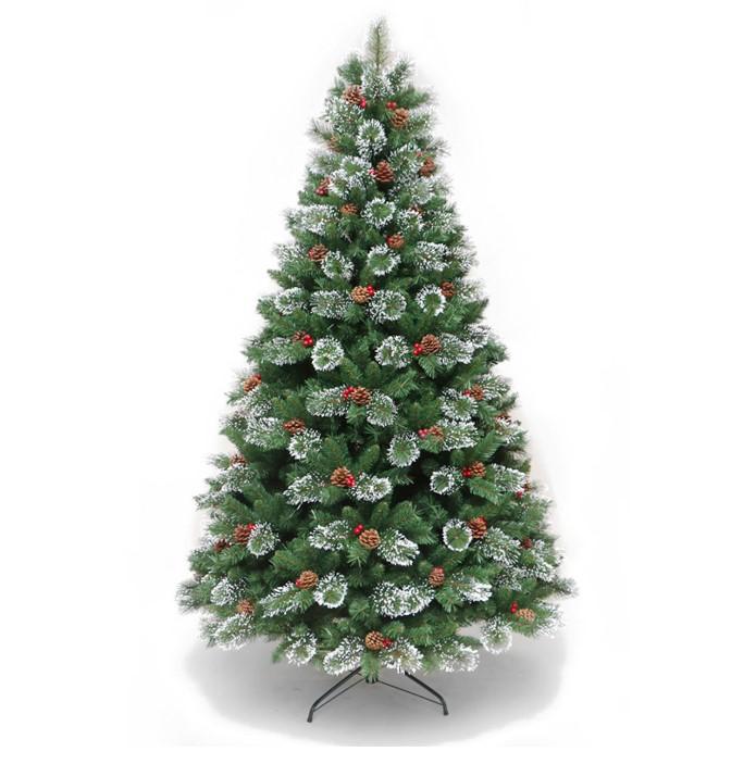 Green Christmas tree with pine cones, rowan berries and snow-covered tips StarryLights 180 cm x 82 cm