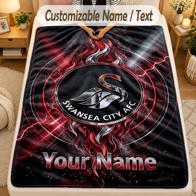 Flannel BlanketSwansea City FC Custom Name Text Personalized Soft Warm Throw Blanket Home Decor Gift