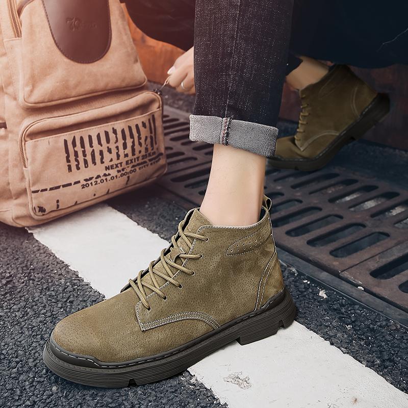 2026 Autumn Men Boots Street Trend Motorcycle Boots Winter Flat Lace-up Suede Ankle Boots Thickened Botas Hombre Piel