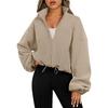 Women Solid Color Velvet Sporty Casual Coat Top Stand Collar Zipper Sweatshirt