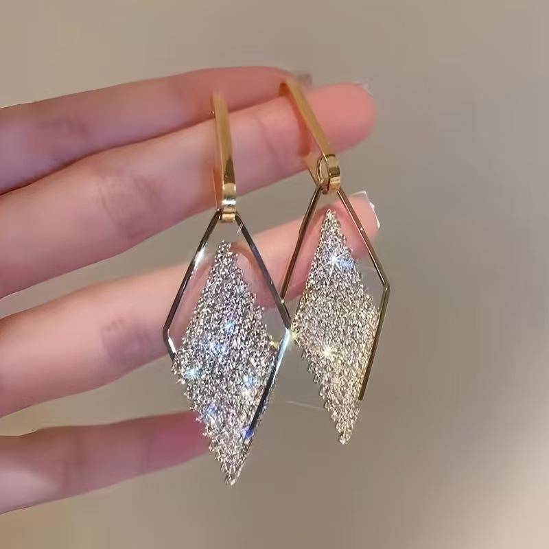 

Серьги-подвески с бриллиантами из 14-каратного гальванизированного золота для женщин, инкрустированные цирконом, легкая роскошь, высококлассный темперамент, преувеличенные серьги, подарок