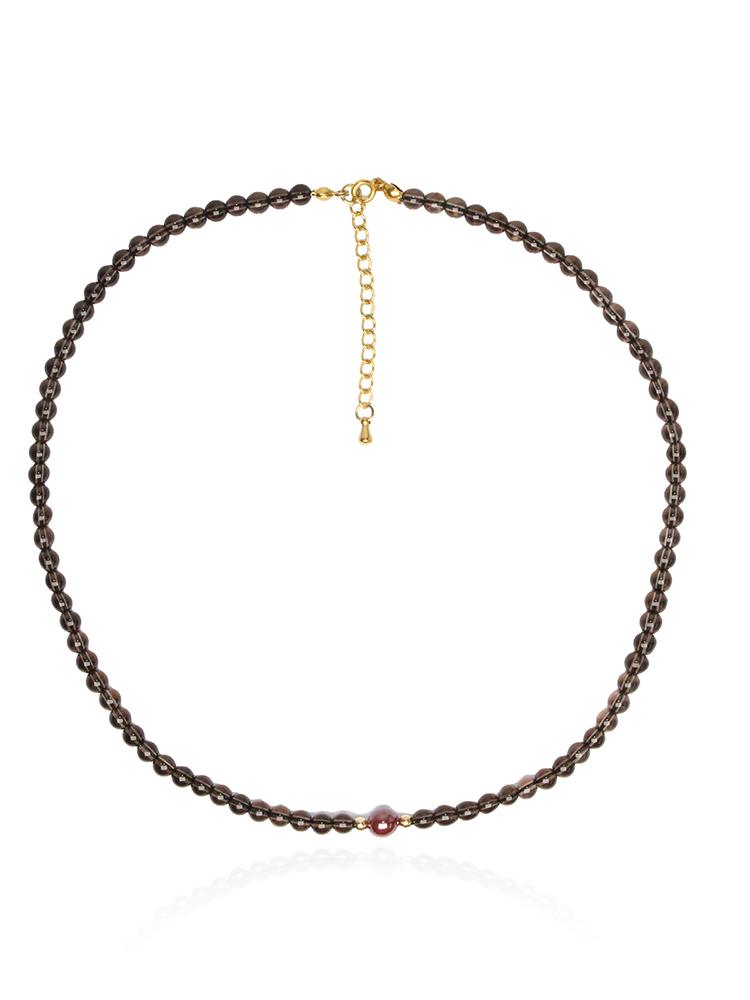 Bien Vetu 4Mm Smoky Quartz + 6Mm Single Cinnabar Gf Layered Necklace