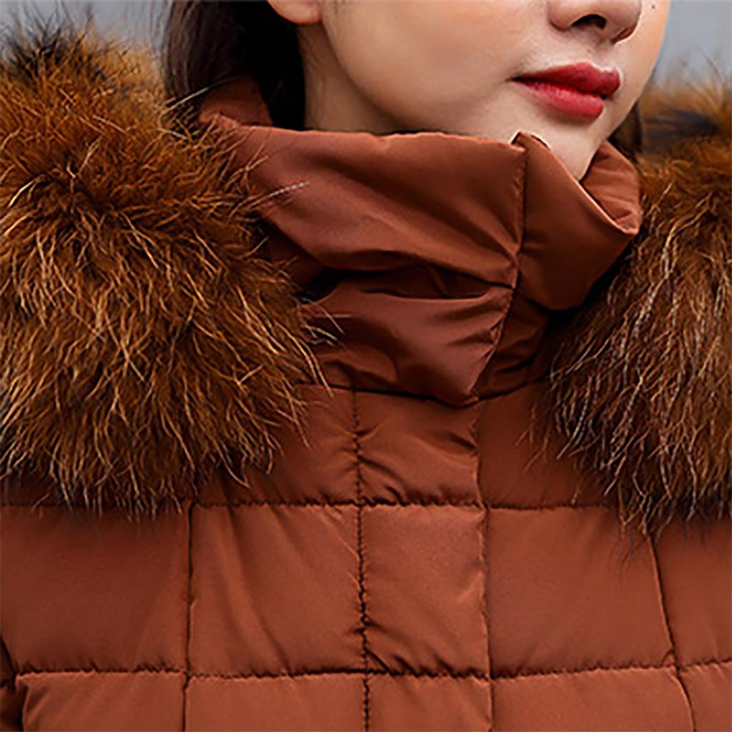 Women Fashion Long Sleeve Solid Color Hooded Long Down Cotton Jacket Coat