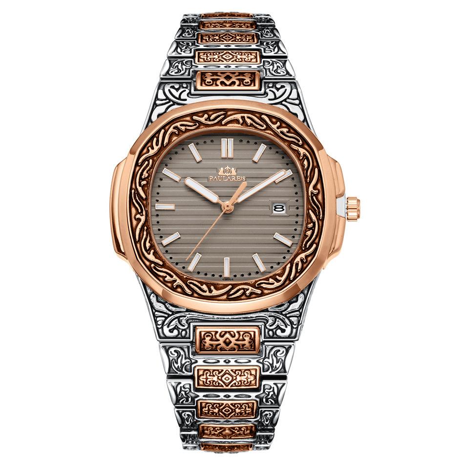 Paulareis Quartz Carved Parrot Calendar Glow Men's Watch QUARTZ WATCH