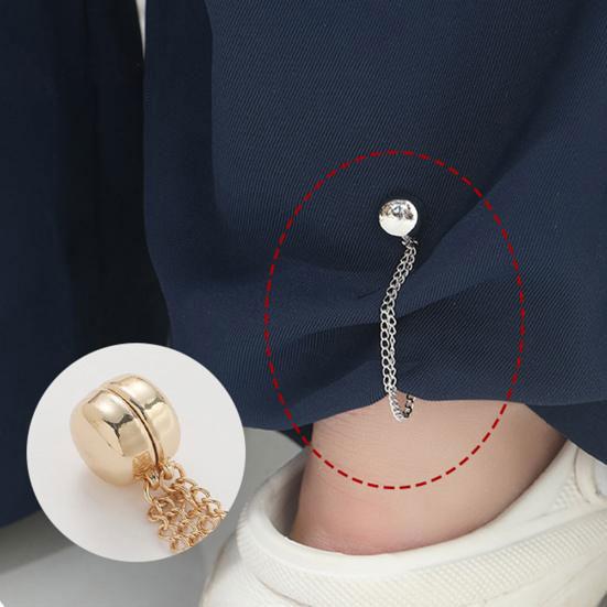 2Pcs Multi-Function Magnetic Clothing Clip with Chain Multi-Purpose Pinless Metal Buttons Clip Clothes Scarf Trouser Legs Cuff Fixing Magnet Pin