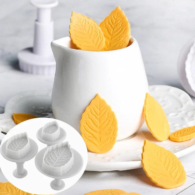 3pcs/set Rose Leaf Cookies Mold DIY Cake Cookie Molds Stamp Leaves Shape Plastic Bakeware Cutter DIY Kitchen Fondant Tools