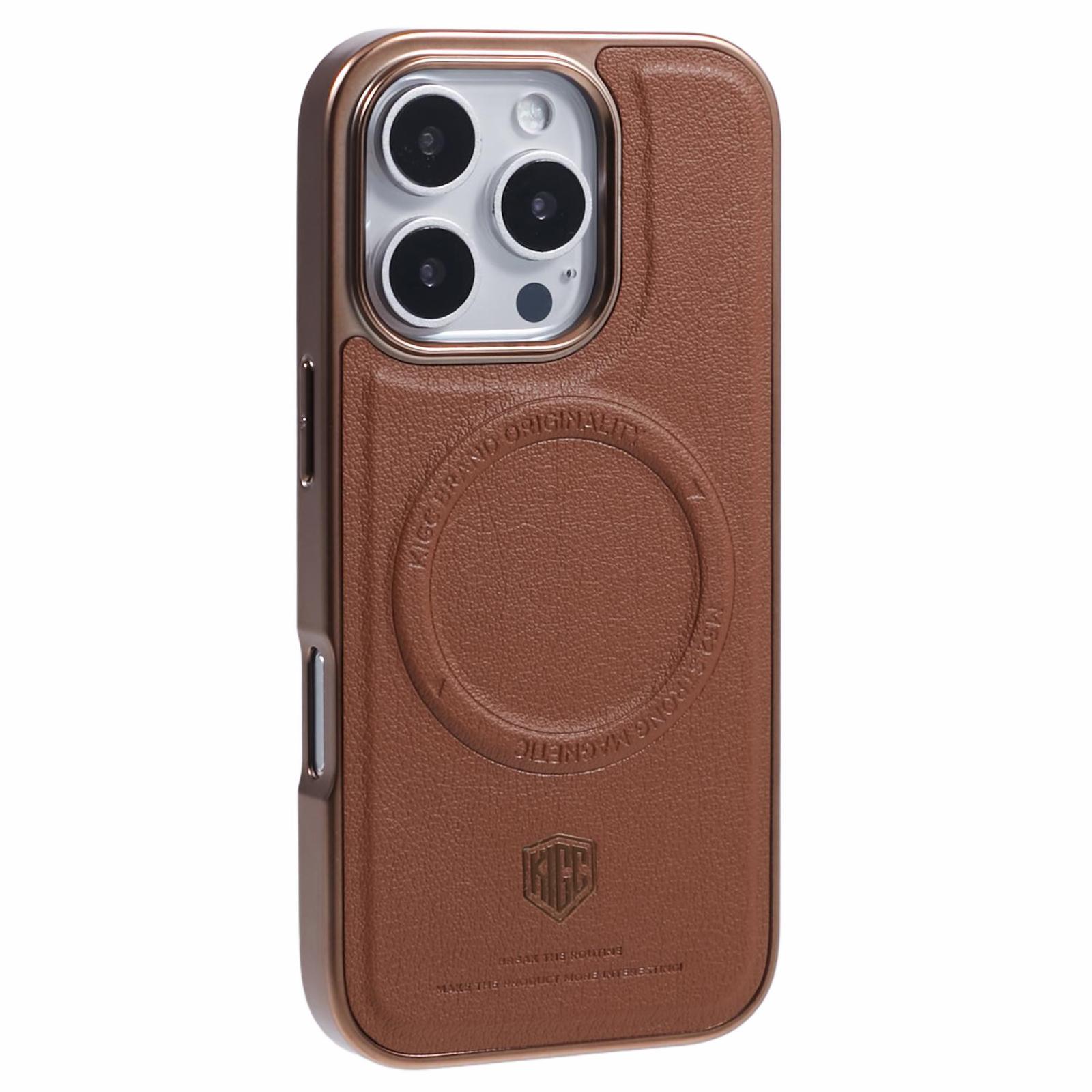 KIGC For iPhone 16 Pro Case Compatible with MagSafe PC+TPU+PU Electroplating Phone Cover A