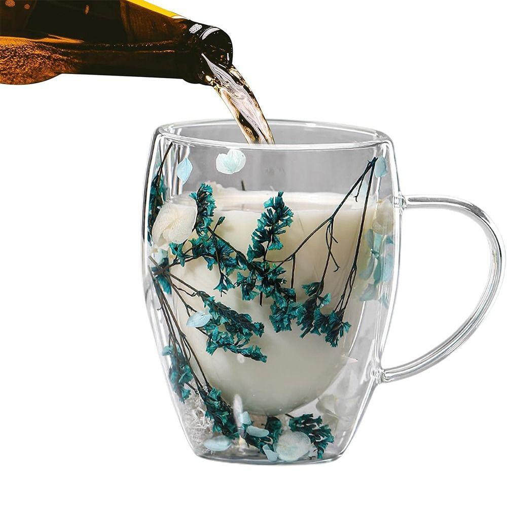 350ml Dried Flowers Glass Mugs Anti-Scalding Flower Cup Simple Double Wall Glass Cup  Home&Office