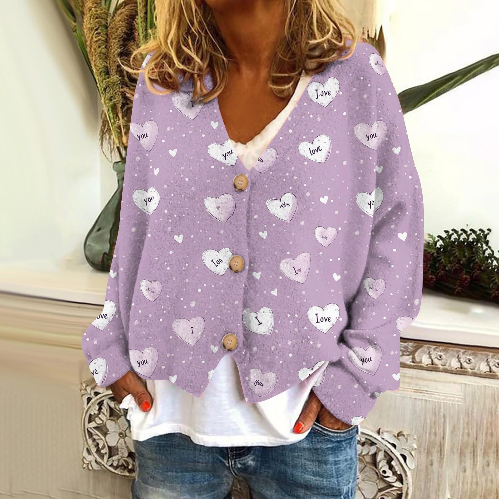 

Женская модная короткая куртка, повседневная, с длинным рукавом, с принтом ко Дню святого Валентина, однобортный плюшевый топ M фиолетовый