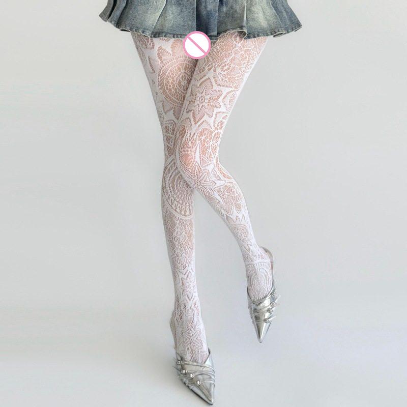 Women'S Gothic Fishnet Tights Lace Stockings Elastic Jacquard Hollow Out Pantyhose Leggings