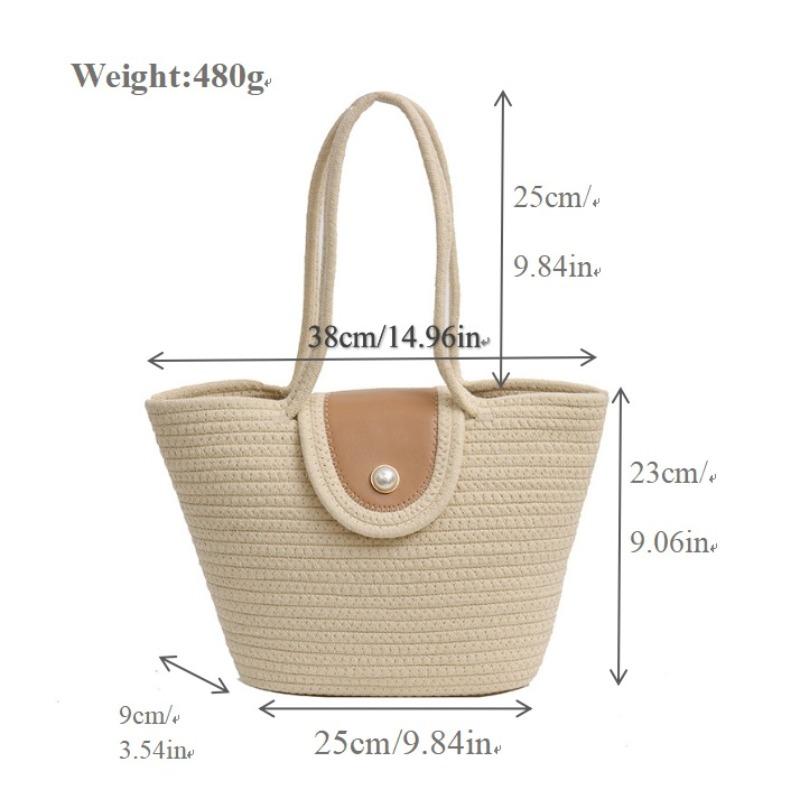Versatile Cotton Rope Single Shoulder Straw Woven Bag Women's New Large-capacity Striped Woven Bag Women's Seaside Vacation Beach Tote Bag