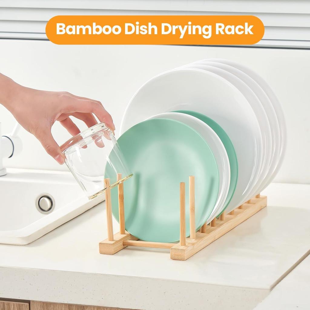Bamboo Dish Dying Rack - Pot Lid Plate Organizer Holder for Cabinet - Cutting Board Organizer-Plate Rack for Dish, Pot Lid, Bowl, Cup, Cutting Board
