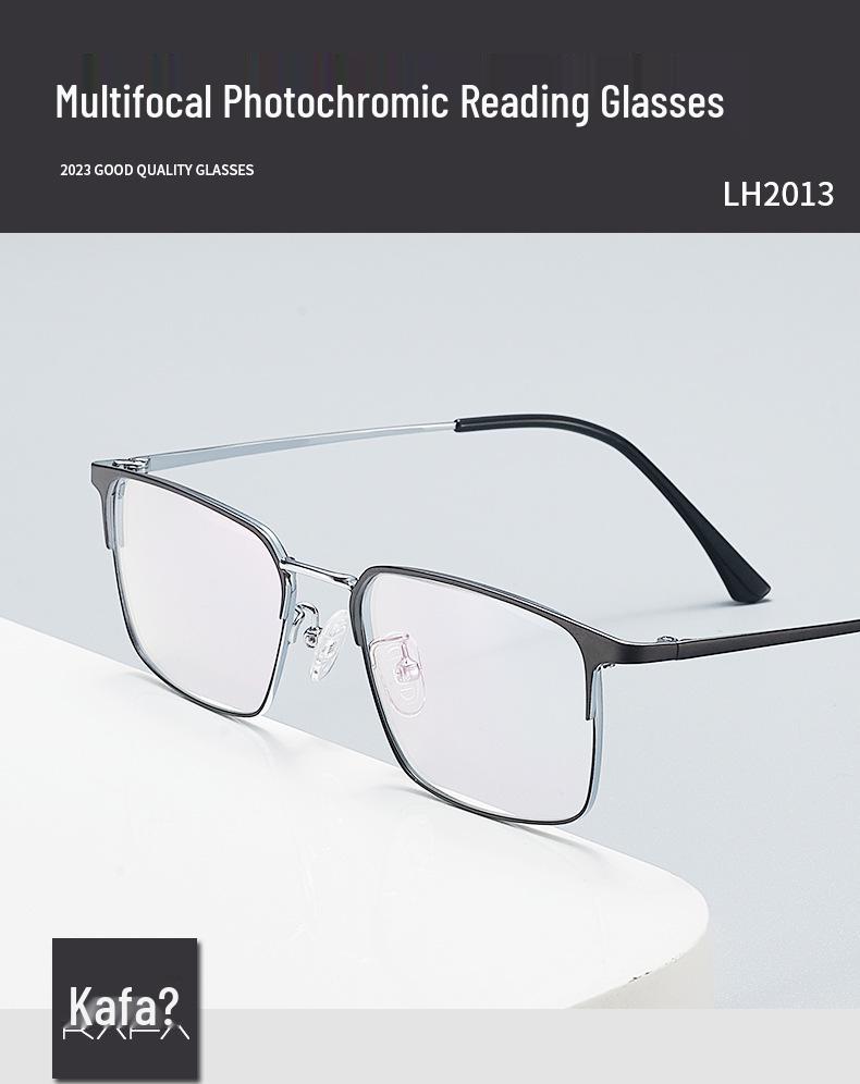 Premium Photochromic Progressive Multifocal Reading Glasses with Anti-Blue Light, UV Protection, and Pure Titanium Frames