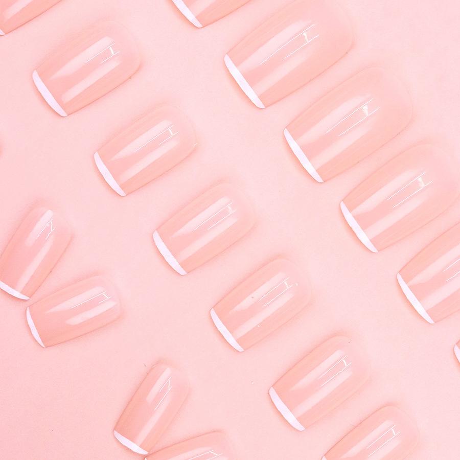 24 Pieces Pink Simple Temperament Crescent Moon Short Edge New Temperament White Nail Art Autumn and Winter Temperament White Wear Nail