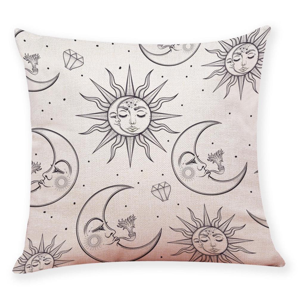 Home Decor Cushion Cover Sun Moon Pattern Throw Pillowcase Pillow Covers For Car