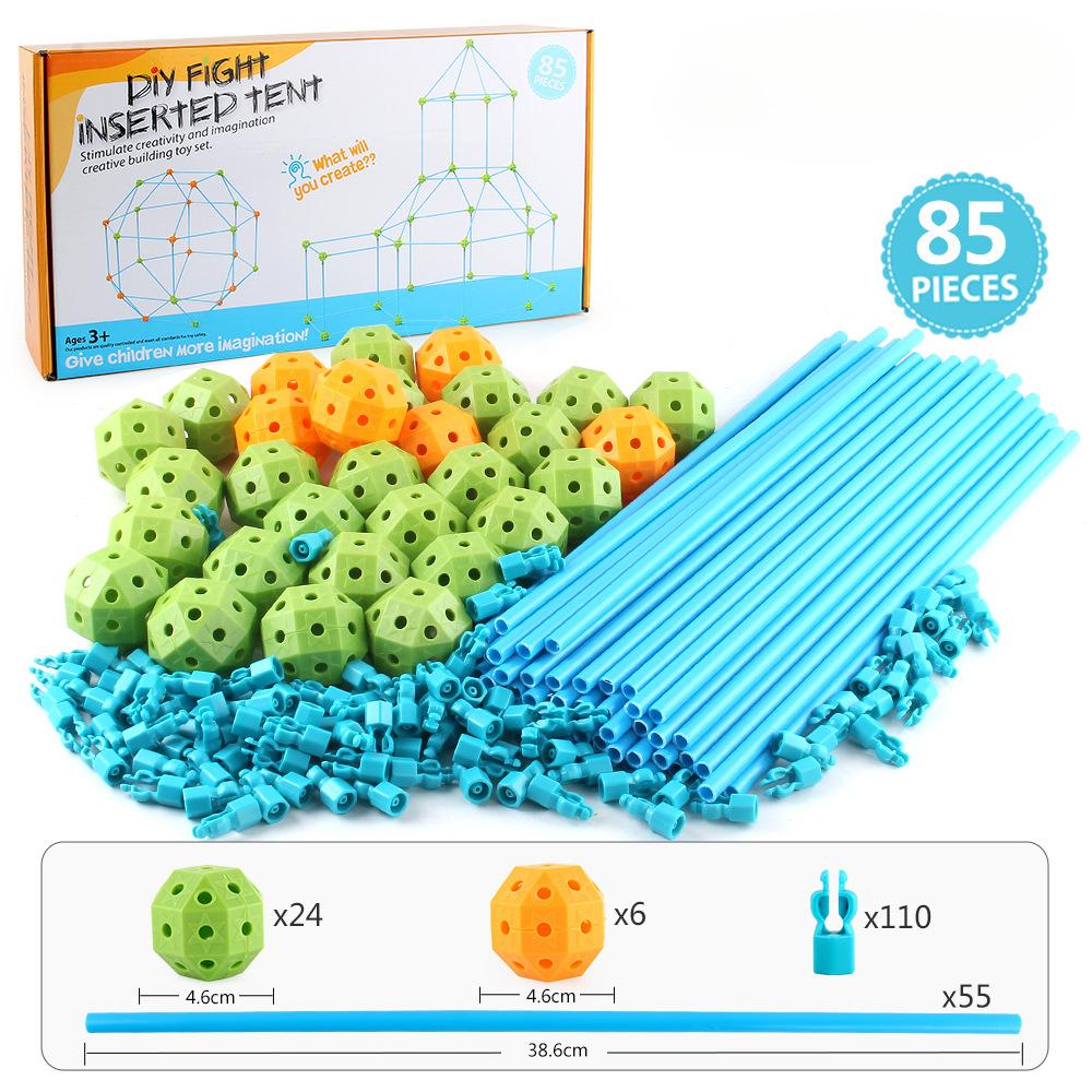 Kids 85PC Bead Assembling Tent, DIY Building Blocks Construction Game House, Indoor Outdoor Kids Tent