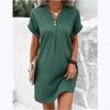 V-neck Solid Color Pullover Comfortable Casual Button Up Dress