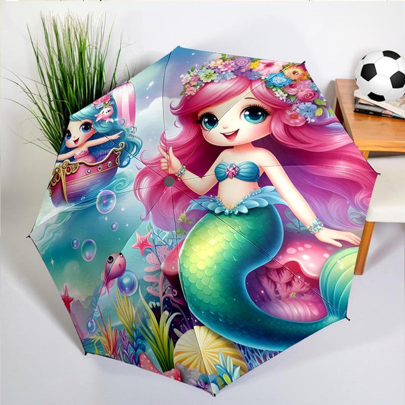1PC Fantasy Mermaid Umbrella Automatic Open/close, Sturdy Iron Frame & 8-Rib Struct, Umbrella for Women & Men, Christmas Gifts