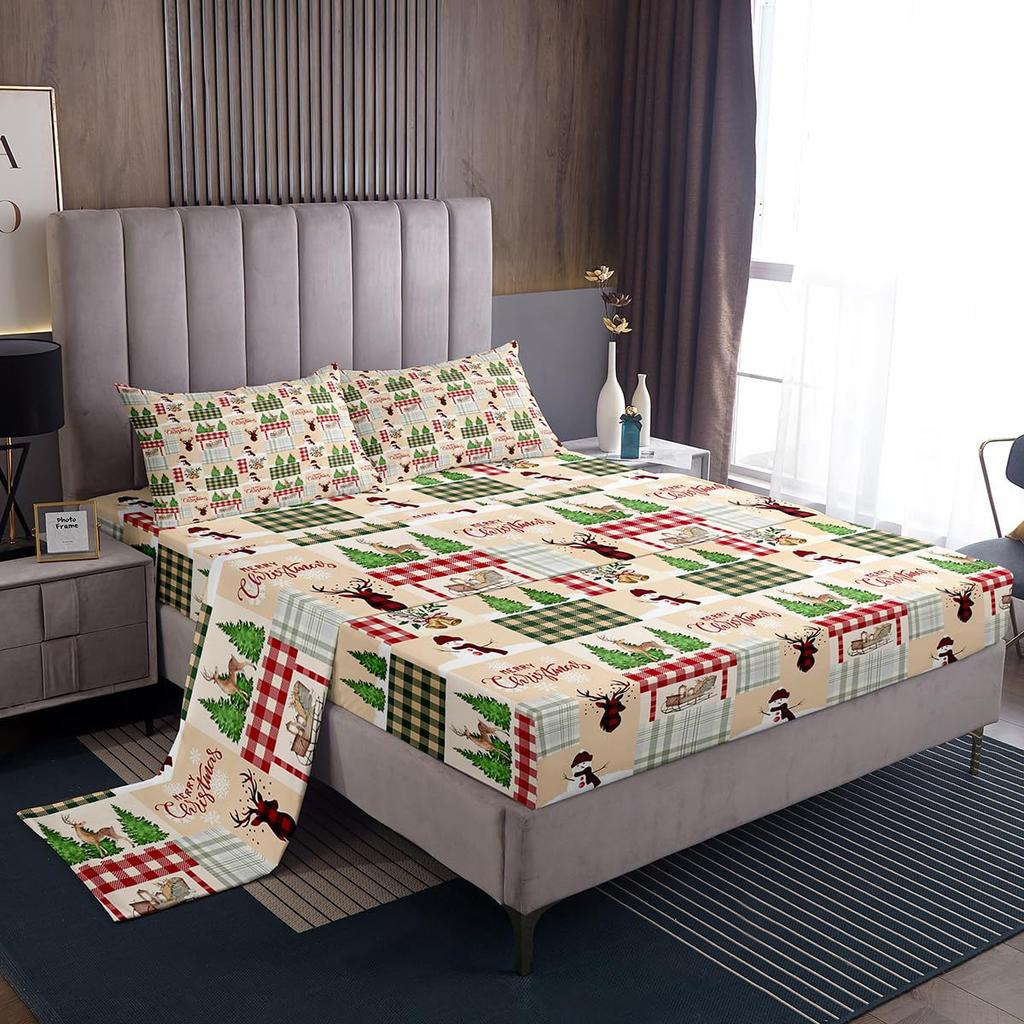 Christmas Theme Pattern Mattress Four-Piece Bedding Set Bedroom Dormitory Bedding Decoration