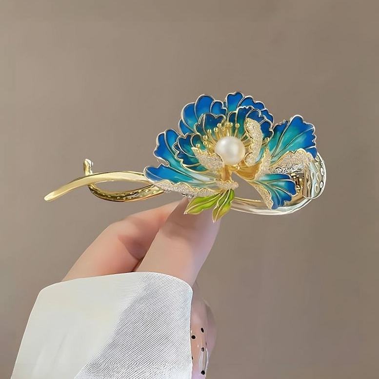 Factory direct fashion flower pearl twist clip elegant hairpin Internet celebrity head spring clip