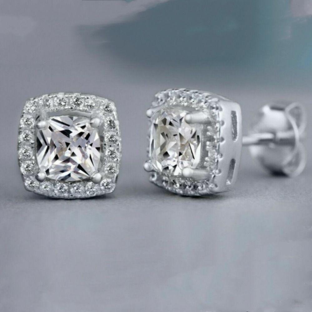 Geometric Ear Studs Gold Silver Zircon Earrings Elegant Ear Post Stud Women Girls