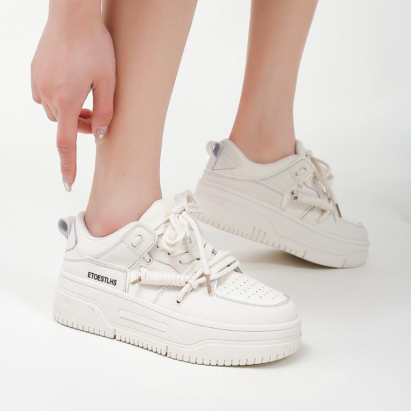 Factory straight hair leather women's shoes board shoes new casual versatile platform white shoes heightening Internet celebrity hot selling women's