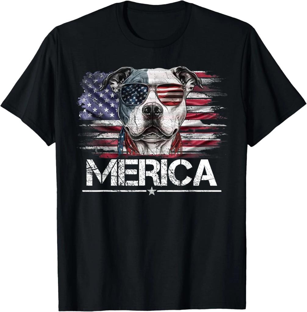 Funny Vintage Pitbull Dog, Merica Pittie Dog USA Flag Gift Unisex T-Shirt