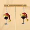 Festive Christmas Wine Glass Earrings - Holiday Red Acrylic Accessory