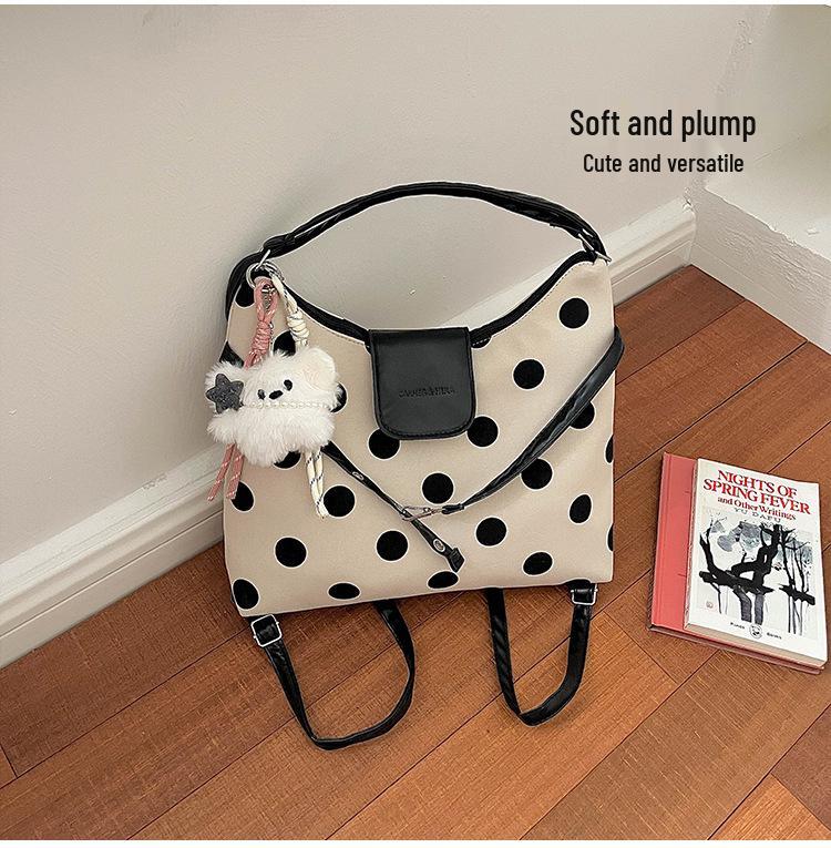 Women's 2026 Polka Dot One-Shoulder Crossbody Tote - Large Capacity, Korean Style, Fashionable Handbag for Commuting